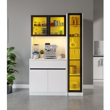 GuneyStore Moon Midi Sağ Vitrinli Kahve Köşesi Komple Mdf LED Mutfak Dolabı