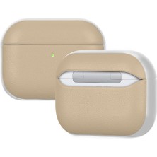 Airpods Pro 3 Uyumlu Kılıf M-Safe Özellikli Mutural Poying Serisi Deri Tasarımlı Kapak Krem