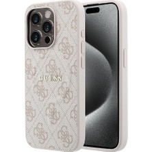 iPhone 15 Pro Uyumlu Kılıf Guess Lisanslı M-Safe Kabartmalı 4g Desenli Yazı Logolu Kapak Pembe