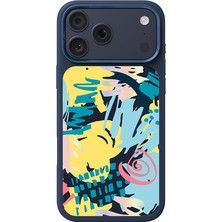 iPhone 17 Pro Max Kılıf M-Safe Uyumlu 3D Baskılı Tasarım Mutural Graffiti Serisi Kapak Lacivert-Sarı