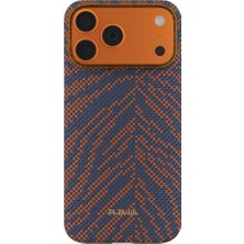 iPhone 17 Pro Kılıf M-Safe Uyumlu Aramid Fiber Pitaka Breath Of Veins Serisi Kapak Turuncu-Lacivert
