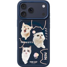 iPhone 17 Pro Uyumlu Kılıf M-Safe Özellikli 3D Baskılı Tasarım Mutural The Cat Serisi Kapak Lacivert