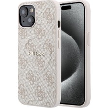 iPhone 15 Uyumlu Kılıf Guess Lisanslı M-Safe Kabartmalı 4g Desenli Yazı Logolu Kapak Pembe