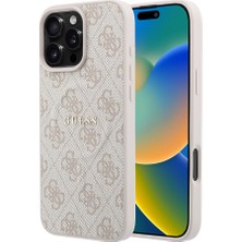 iPhone 16 Pro Max Uyumlu Kılıf Guess Lisanslı M-Safe Kabartmalı 4g Desenli Yazı Logolu Kapak Kahvere