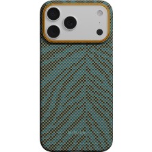 iPhone 17 Pro Max Karbon Kılıf M-Safe Uyumlu Aramid Fiber Pitaka Breath Of Veins Serisi Kapak Yeşil