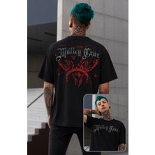 Fuddy Moda Unisex Mötley Crüe Sırt Baskılı Tişört, Oversize Rock Band Temalı Bisiklet Yaka Tshirt
