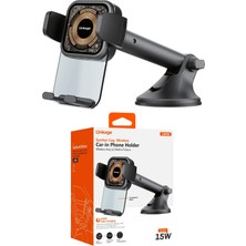 Sarftech Lws6 15W Kablosuz Hızlı Şarjlı Vantuzlu Araç Içi Telefon Tutucu - Şeffaf Gövdeli, 360 Derece Dönebilen Cam ve Torpido Uyumlu Tutucu