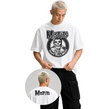 Fuddy Moda Unisex Misfits Want Your Skull Ense Baskılı Tişört, Oversize Rock Band Temalı Bisiklet Yaka Tshirt
