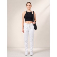 Neden Tekstil Basic Beyaz Beli Lastikli Rahat Kesim Pamuklu Pantolon