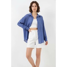Kadın Oversize Kesim Viskon Indigo Gömlek