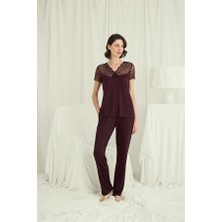 Mor AVM Kısa Kollu ve Dantelli V Yaka Pijama Takımı