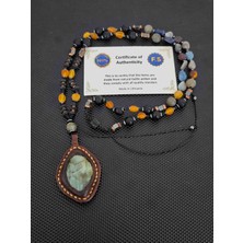 Tahrastone El Işçiliği Deri Detaylı Labradorit-Damla Kehribar-Lal Garnet -Lapis Lazuli -Sodalit-Kaplangözü-Labradorit-Lav Taşı-Hematit Doğaltaş Kolye Takı Aksesuar Erkek Kolye