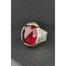 Ose Shop Kırmızı Zirkon Taşlı 925AYAR Gümüş Tasarım Erkek Yüzük
