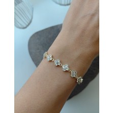Lavante Butik 14K Zirkon Taşlı Yonca Bileklik Kadın Yonca Bileklik