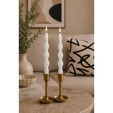 Premium Modern Burgu 2' Li Şamdan Mum Seti Beyaz 25 cm