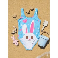 Cg Kids Tavşan Figürlü Esnek ve Hızlı Kuruyan Kız Çocuk  Plaj / Havuz Mayo Su