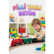 Farbu Oyuncak 12 Parça Pilli Tren Seti –  Işıklı ve Duman Çıkaran Modüler Ray Sistemli Kırmızı Tren Yeşil Vagon