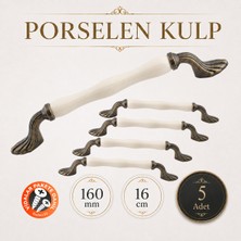Badem10 (5 Adet) Aurena Porselen Krem Antik Sarı Kulp 160 mm 16 cm Mobilya Çekmece Dolap Kapak Kulb Kulpu