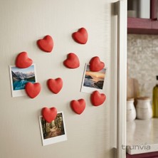 Trunvia 10'lu Kırmızı Kalp Magnet Seti 3 Boyutlu Dekoratif Buzdolabı Süsü ve Fotoğraf Tutucu