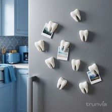 Trunvia 10'lu Diş Şeklinde Magnet Seti - Diş Hekimi Hediyesi Dekoratif 3D Buzdolabı Süsü ve Fotoğraf Tutucu