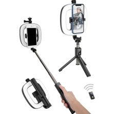 The Wlue Bluetooth Kumandalı Şarjlı 6 Inç LED Ring Light | Katlanabilir Selfie Çubuğu ve Tripod | 3 Renk Tonu | 21-78.5cm
