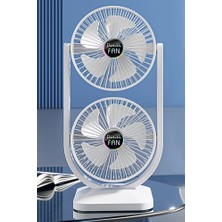 The Wlue Şarjlı Ikili Başlıklı Masaüstü Fan Vantilatör | 2400 Mah | 3 Kademeli Hız | Sessiz Çalışma | Döner Başlık