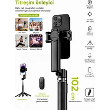 The Wlue Bluetooth Kumandalı Gimbal Sabitleyici | 102CM Selfie Çubuğu ve Tripod | Yatay ve Dikey Eksenli | Işık Takılabilir