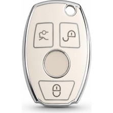 Autohan Keys Mercedes ile Uyumlu 2001-2016 Be Tipi Nano Anahtar Kılıfı, Beyaz, Gümüş Renk
