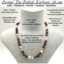 Yıldız Doğal Taş Sertifikalı Doğal Taş Bebek Kolyesi Ametist Obsidyen Akik Havlit Kehribar - 38 cm