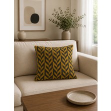Zigzag Jakarlı Dokuma Kırlent Kılıfı Sarı 43X43