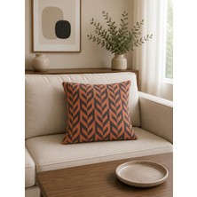 Zigzag Jakarlı Dokuma Kırlent Kılıfı Turuncu 43X43