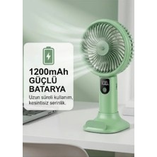 The Wlue Şarjlı Standlı Güçlü El Fanı | Masaüstü Mini Vantilatör | 1200MAH | 5 Kademe Hız Ayarı | Dijital Gösterge