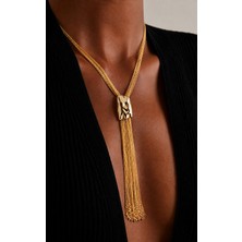 Haki Store Luxe Cascade Püskül Detaylı Altın Kaplama Çoklu Zincir Premium Kadın Kolye