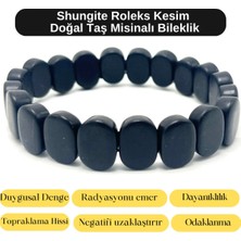 Yıldız Doğal Taş Sertifikalı Shungite Doğal Taş Roleks Misinalı Bileklik - Mat Siyah Renk