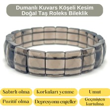 Yıldız Doğal Taş Sertifikalı Dumanlı Kuvars Köşeli Kesim Doğal Taş Roleks Bileklik