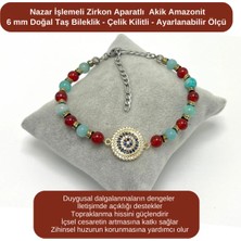 Yıldız Doğal Taş Sertifikalı Nazar Işlemeli Zirkon - Akik - Amazonit - 6mm Doğal Taş Bileklik - Ayarlanabilir Ölçü