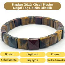 Yıldız Doğal Taş Sertifikalı Kaplan Gözü Karma Renk Köşeli Kesim Doğal Taş Roleks Bileklik