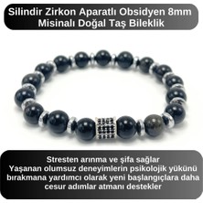 Yıldız Doğal Taş Sertifikalı Zirkon Aparatlı Obsidyen - 8mm Doğal Taş Misinalı Bileklik