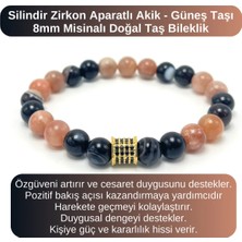 Yıldız Doğal Taş Sertifikalı Zirkon Aparatlı Göz Akik - Güneş Taşı - 8mm Doğal Taş Misinalı Bileklik