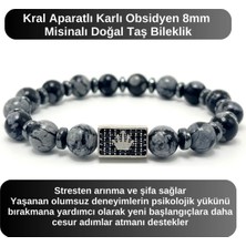 Yıldız Doğal Taş Sertifikalı Zirkon Kral Aparatlı Karlı Obsidyen - 8mm Doğal Taş Misinalı Bileklik