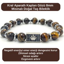Yıldız Doğal Taş Sertifikalı Zirkon Kral Aparatlı Kaplan Gözü - 8mm Doğal Taş Misinalı Bileklik