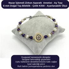 Yıldız Doğal Taş Sertifikalı Nazar Işlemeli Zirkon - Ametist - Ay Taşı - 6mm Doğal Taş Bileklik - Ayarlanabilir Ölçü