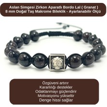 Yıldız Doğal Taş Sertifikalı Zirkon Aslan Aparatlı Lal (Granat) - 8mm Doğal Taş Bileklik Makrome Ayarlanabilir Ölçü