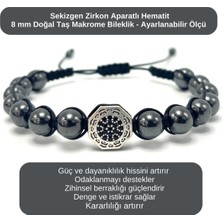 Yıldız Doğal Taş Sertifikalı Zirkon Aparatlı Hematit - 8mm Doğal Taş Bileklik Makrome Ayarlanabilir Ölçü