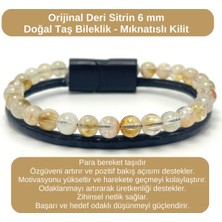 Yıldız Doğal Taş Sertifikalı Orijinal Deri Sitrin 6mm Doğal Taş Bileklik - Mıknatıslı Kilit