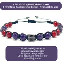 Yıldız Doğal Taş Sertifikalı Zirkon Aparatlı Ametist - Akik - 6mm Doğal Taş Makrome Bileklik Ayarlanabilir Ölçü