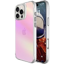 Bix iPhone 16 Pro Max Pure Rainbow Renk Geçişli Şeffaf Kılıf Çizilmeye Dayanıklı Darbe Emici Pembe