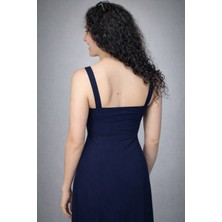 Lifera Butik Lifera Askılı Kare Yaka Midi Elbise
