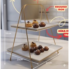 Leylart Gold Iki Katlı Şık Mika Sunumluk Kurabiyelik 35X25X20CM Gold