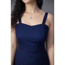 Lifera Butik Lifera Askılı Kare Yaka Midi Elbise